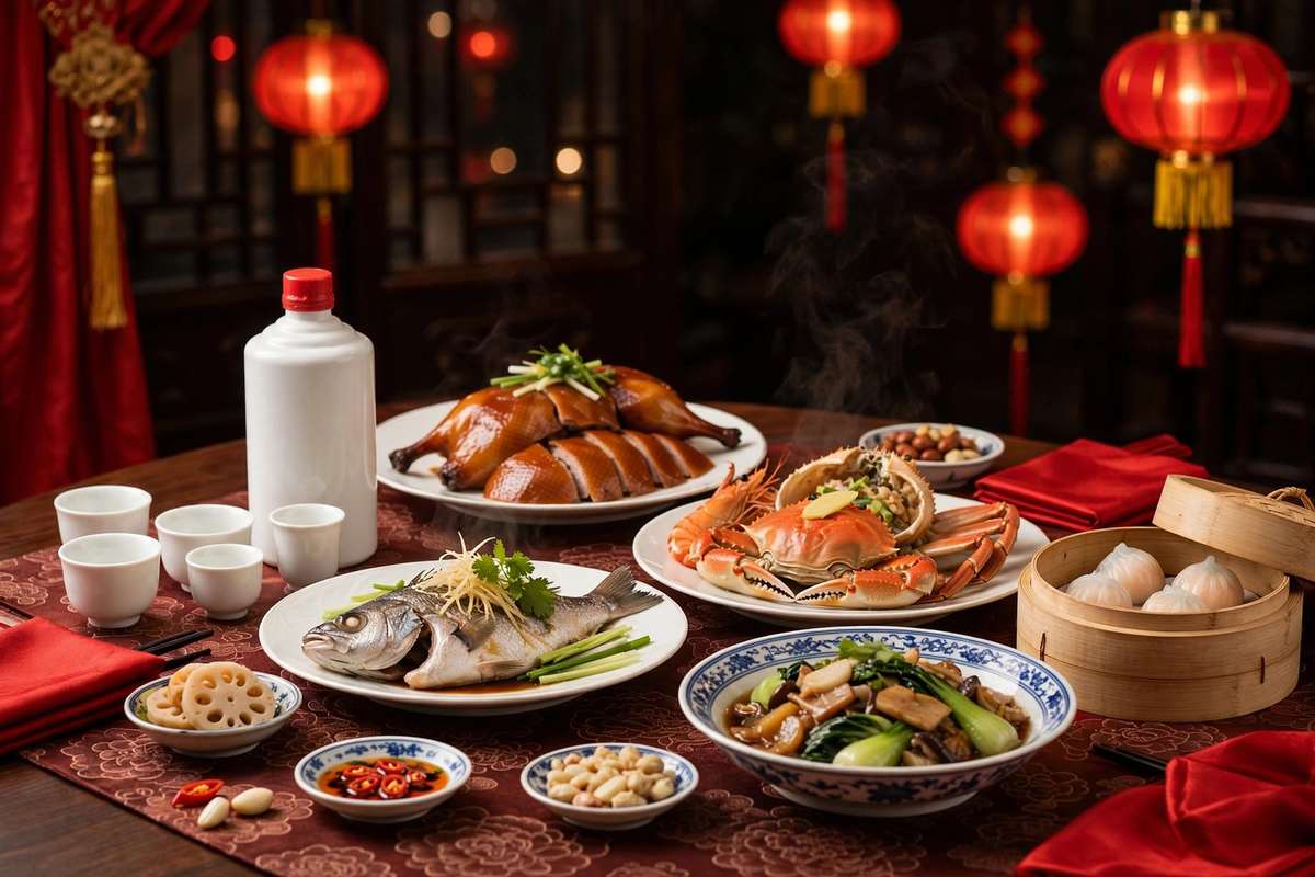 Bàn tiệc Trung Hoa với rượu Mao Đài